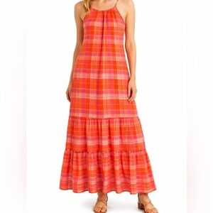 Tommy Hilfiger Coral and Pink Plaid Maxi Dress